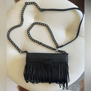Rebecca Minkoff Black Fringe Genuine Leather Crossbody Mini Bag